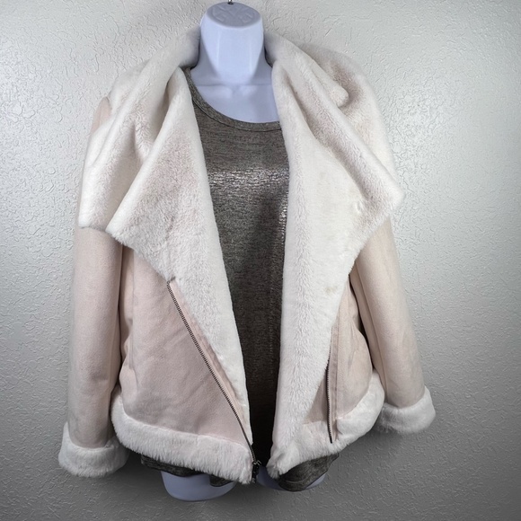Cupcakes & Cashmere Faux Suede & Fleece Draped neck‎ Moto Jacket, S - Picture 6 of 9